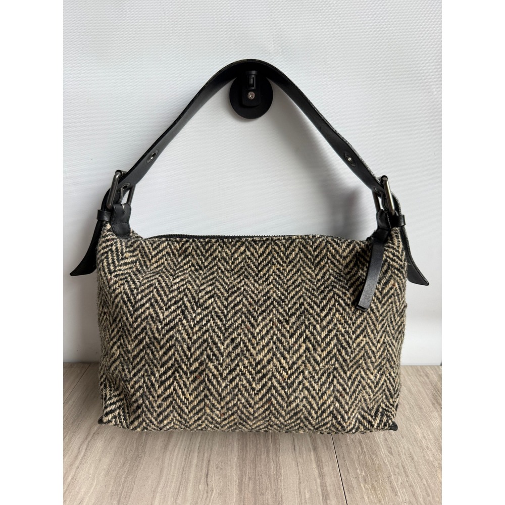 Banana Republic Wool Herringbone Hobo Bag Leather Tweed Shoulder Purse Academia - Picture 2 of 12